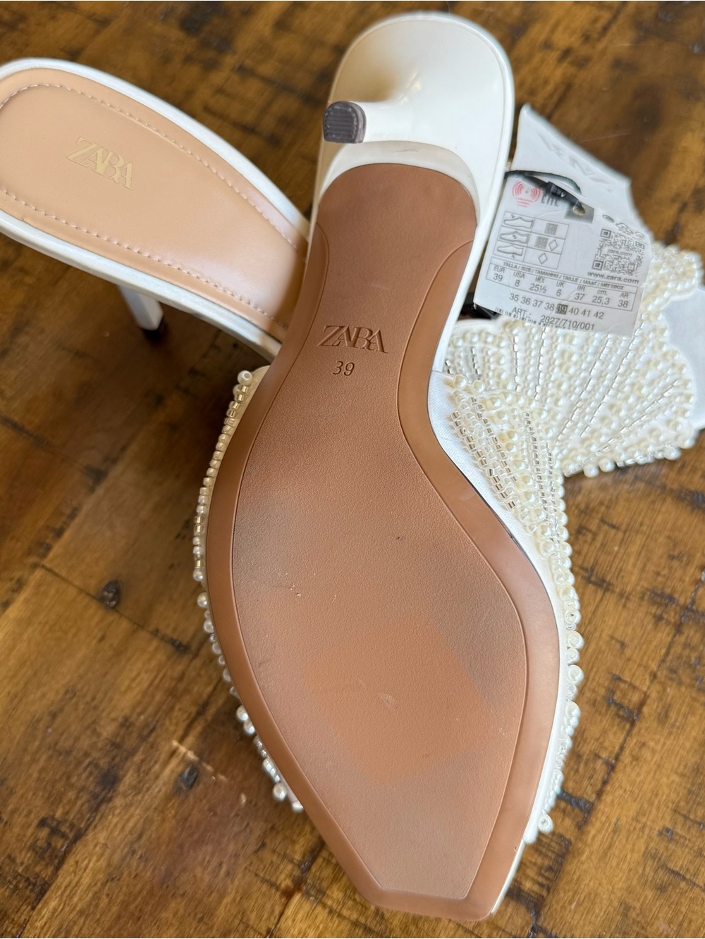 ZARA Backless Pearl Heeled Sandals NWT • White Mule • Size 8 • Wedding & Brides - Picture 9 of 12